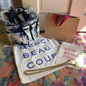 Clare V. Denim Marine Tote and Brass Removable Strap Bundle